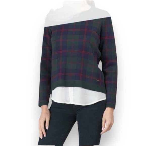 ANNE KLEIN Treeline Combo Mixed Media Plaid Sweater - Picture 1 of 13